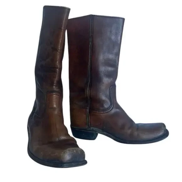 Vintage Frye Original Campus Pull On Genuine Leather Tall Boots In Brown 10.5 - Picture 4 of 12